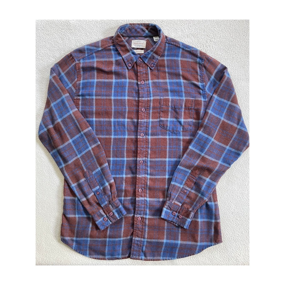 Weatherproof Mens Medium Flannel Shirt Burgundy Blue Luxe Plaid Button Down